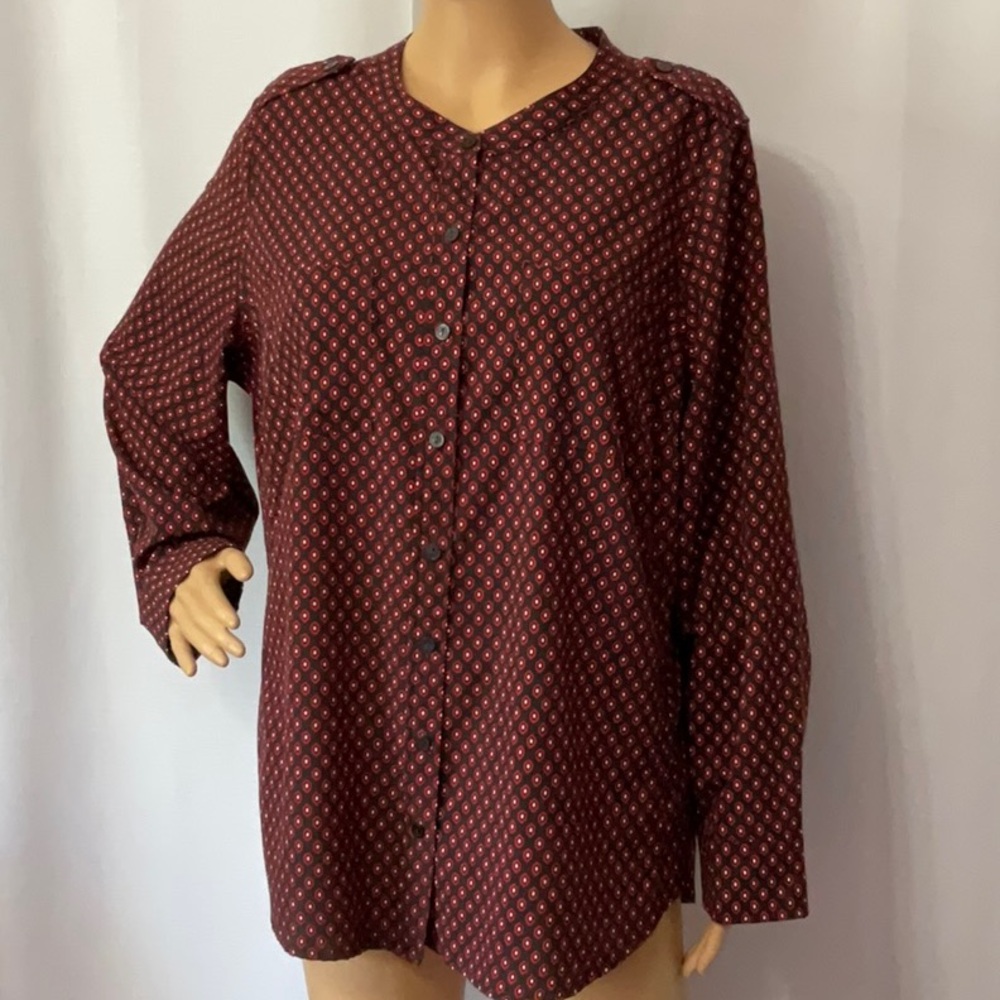 Apt. 9 Red Long Sleeve Casual Button Down Shirt Women’s Top Size 0X - Picture 2 of 12